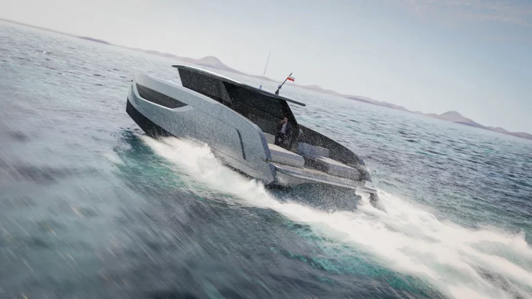 Die Sunreef 44 Ultima gleitet kraftvoll durch das Wasser, ihre moderne, aerodynamische Form und innovative Technik unterstreichen den luxuriösen Charakter dieses fortschrittlichen Eco-Speeders.